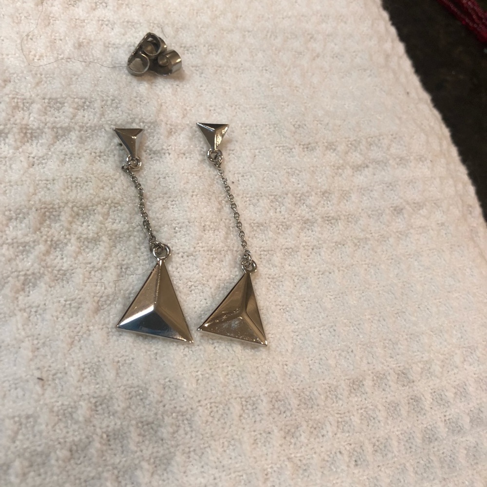 Silver triangle drop earrings